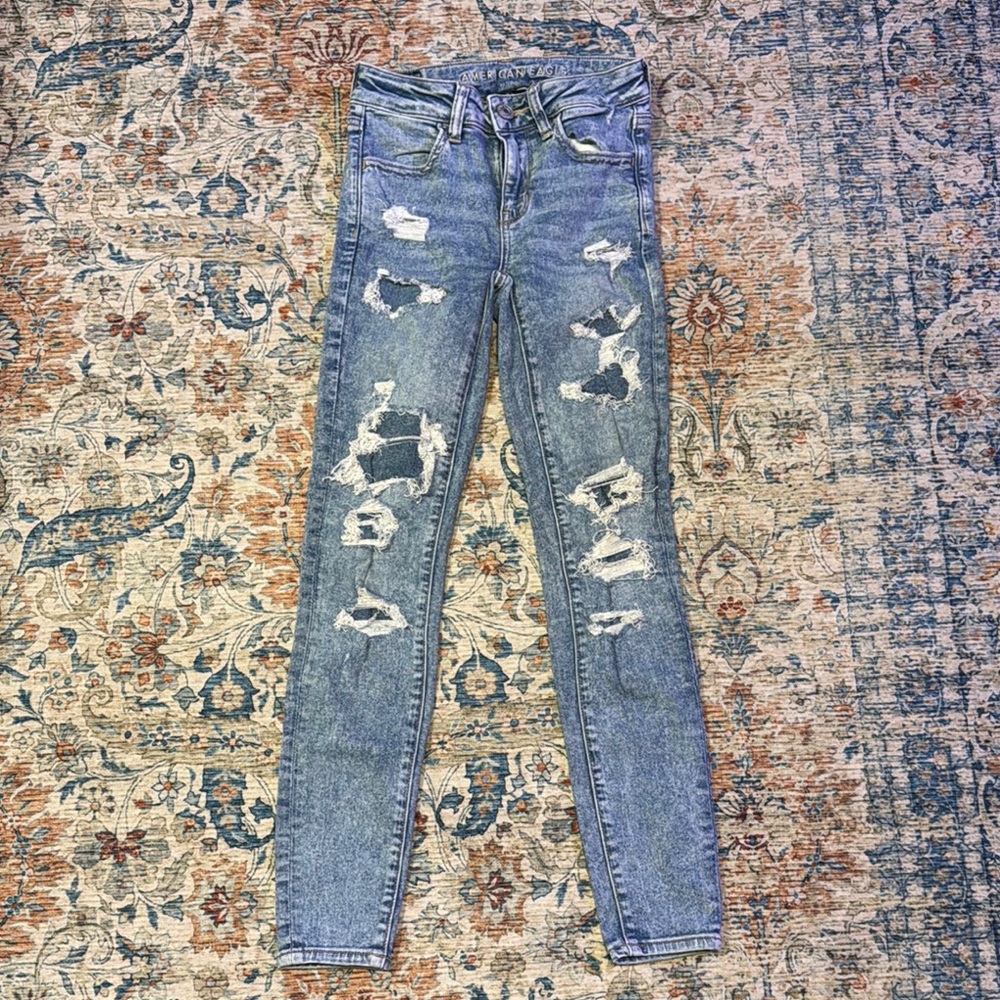 American Eagle Outfitters Blue Skinny Distressed Jeans